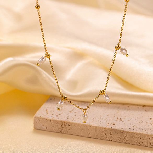 Necklace Titanium Steel Geometric Pearl Electroplating Snake Bone Chain Women's