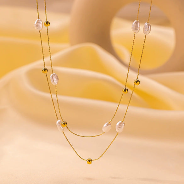 Necklace Titanium Steel Geometric Pearl Electroplating Snake Bone Chain Women's