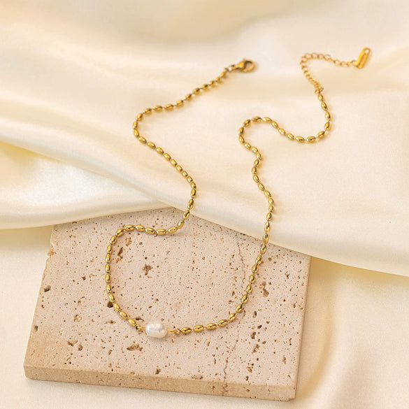 Necklace Titanium Steel Geometric Pearl Electroplating Snake Bone Chain Women's