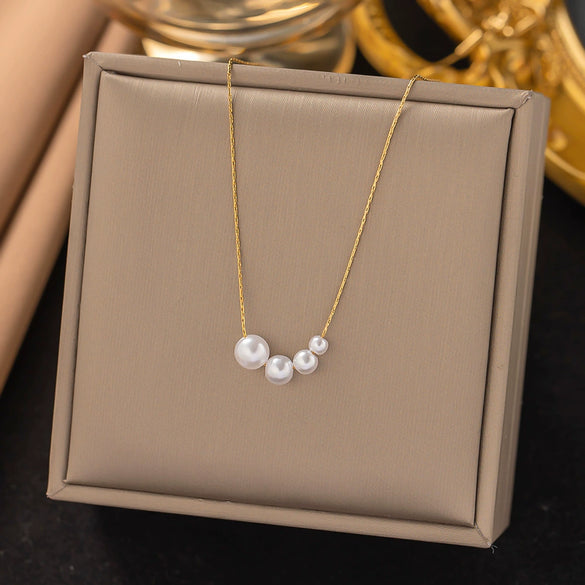 Necklace Titanium Steel Geometric Pearl Electroplating Snake Bone Chain Women's