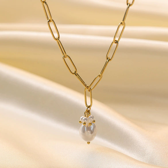 Necklace Titanium Steel Geometric Pearl Electroplating Snake Bone Chain Women's