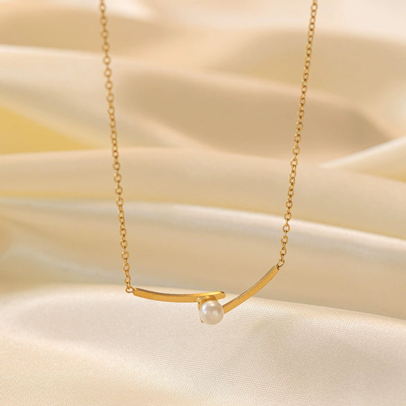 Necklace Titanium Steel Geometric Pearl Electroplating Snake Bone Chain Women's