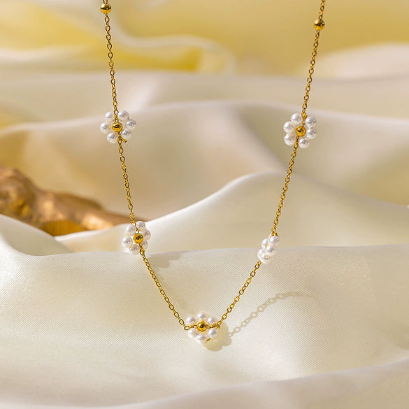 Necklace Titanium Steel Geometric Pearl Electroplating Snake Bone Chain Women's