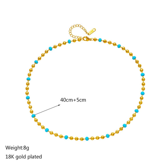 Necklace Titanium Steel Gold Beads Turquoise Beaded Braided Geometric Retro Electroplating