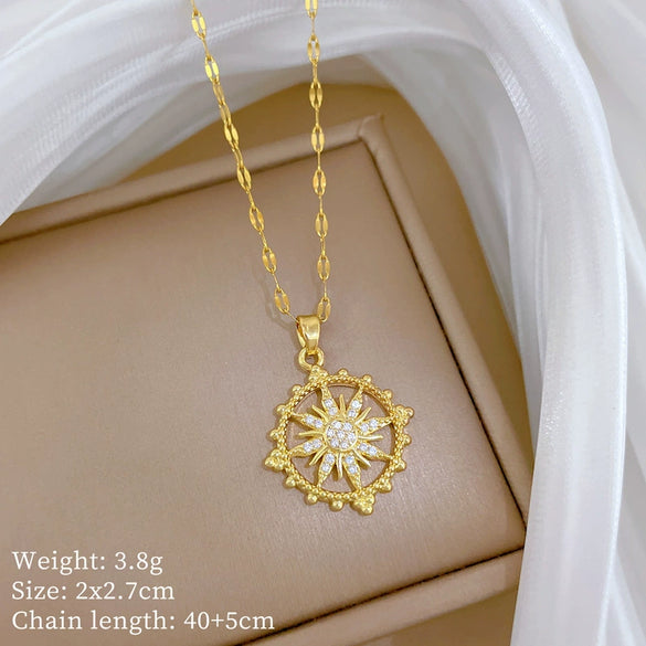 Necklace Titanium Steel Gold Plated Copper Full Diamond Micropaved Zircon Sun Eightpointed Star Geometric Cartoon Style