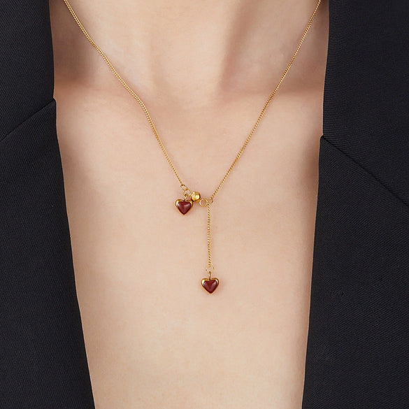 Necklace Titanium Steel Gold Plated Love Tassel Heart Shape Dripping Oil For Women