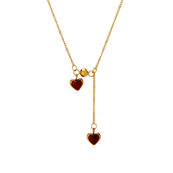 Necklace Titanium Steel Gold Plated Love Tassel Heart Shape Dripping Oil For Women
