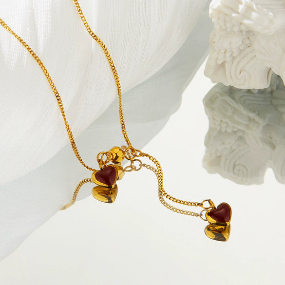Necklace Titanium Steel Gold Plated Love Tassel Heart Shape Dripping Oil For Women