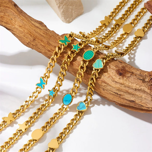 Necklace Titanium Steel Gold Plated Oval Geometric Five Pointed Star Love Butterfly Pattern Accessories