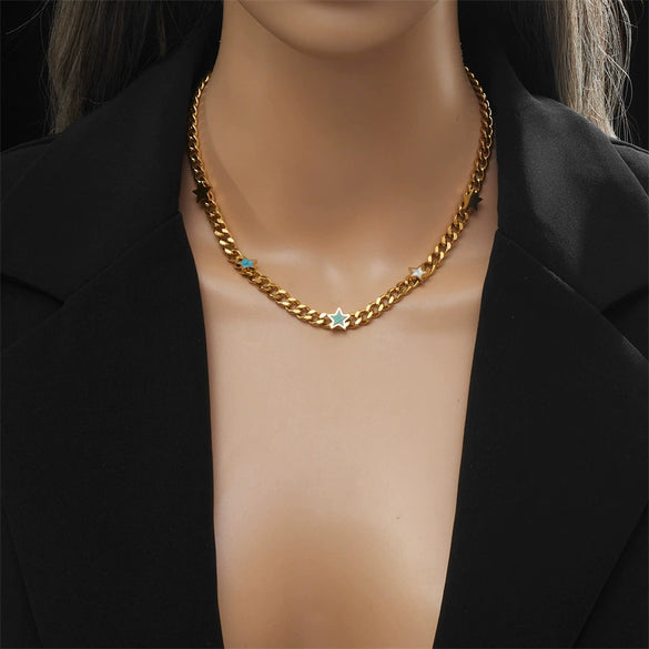 Necklace Titanium Steel Gold Plated Oval Geometric Five Pointed Star Love Butterfly Pattern Accessories