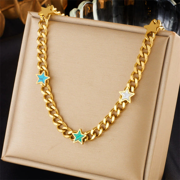Necklace Titanium Steel Gold Plated Oval Geometric Five Pointed Star Love Butterfly Pattern Accessories