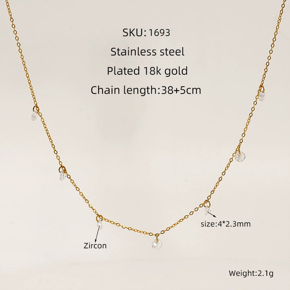 Necklace 316L Stainless Steel Gold Zircon Geometric Fashion Electroplated Ochain Women's