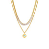Necklace Titanium Steel Goldplated Doublelayer Stacked Chain Diamond Round Eye Pendant