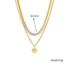 Necklace Titanium Steel Goldplated Doublelayer Stacked Chain Diamond Round Eye Pendant