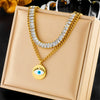 Necklace Titanium Steel Goldplated Doublelayer Stacked Chain Diamond Round Eye Pendant