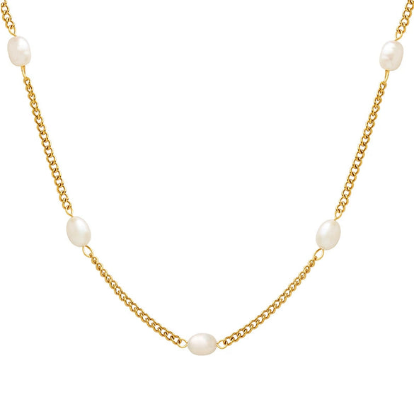 Necklace 316L Stainless Steel Goldplated Freshwater Pearl Geometric Personality Stitching Chain