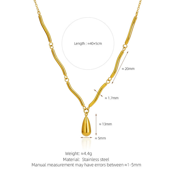 Necklace Titanium Steel Goldplated Irregular Curved Tube Wave Chain Water Drop Pendant Electroplating Women's