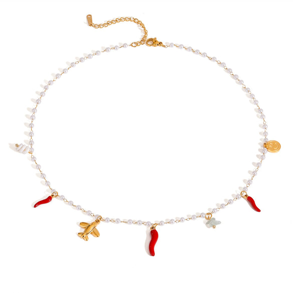 Necklace Titanium Steel Gravel Pearl Pepper Glow Plane Pendant Electroplating