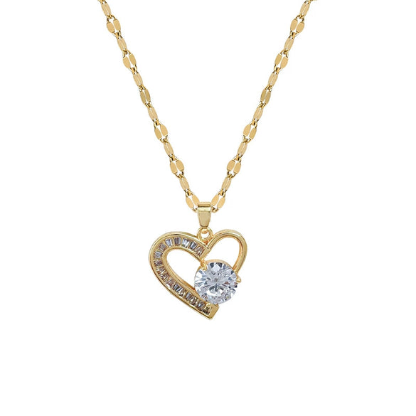 Necklace Titanium Steel Heart Full Diamond Real Gold Electroplated Light Luxury Style Unisex Cartoon Geometric Accessories