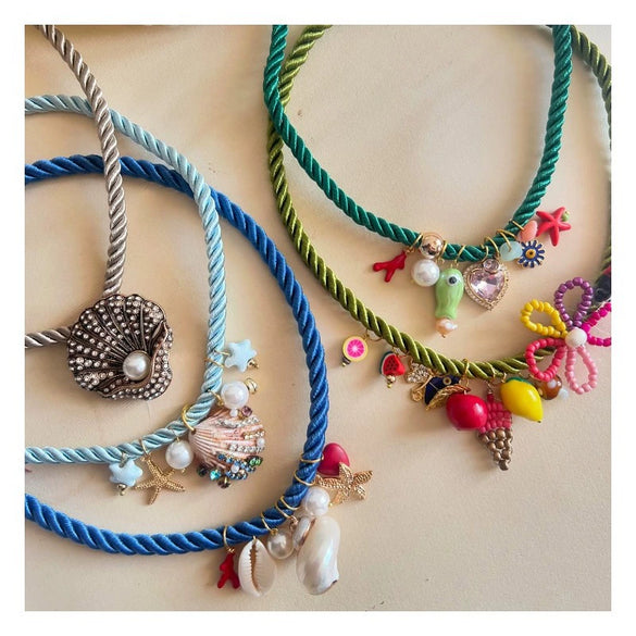 Necklace Titanium Steel Heart Shape Electroplating Ocean Style Natural Pearl Multipendant