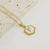 Necklace 316L Stainless Steel Hexagonal Natural Shell Letter Gold Inlaid Pendant For Women