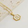 Necklace 316L Stainless Steel Hexagonal Natural Shell Letter Gold Inlaid Pendant For Women