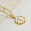 Necklace 316L Stainless Steel Hexagonal Natural Shell Letter Gold Inlaid Pendant For Women