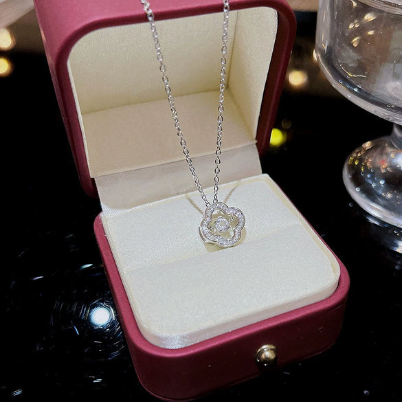 Necklace Titanium Steel Hollow Love Rubik's Cube Geometric Pendant Cross Chain Set With Precious Stones For Women