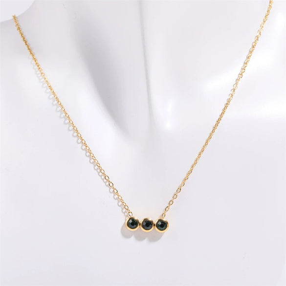 Necklace Titanium Steel Inlaid Zircon Geometric Round Traffic Lights Birthstone Pendant Electroplating For Women