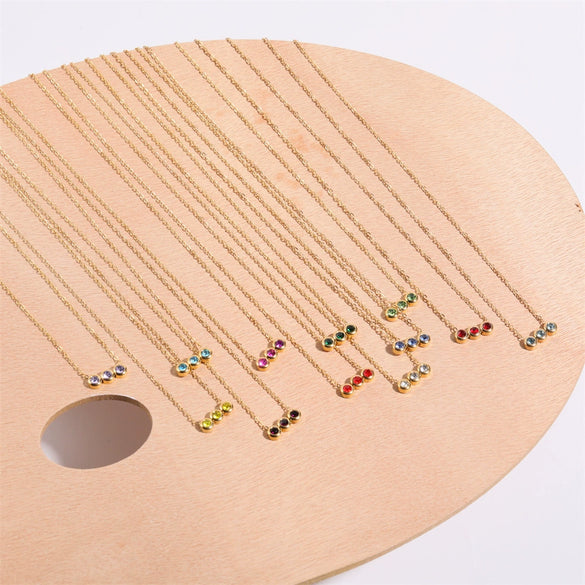Necklace Titanium Steel Inlaid Zircon Geometric Round Traffic Lights Birthstone Pendant Electroplating For Women