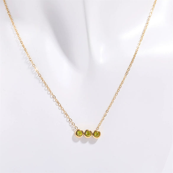 Necklace Titanium Steel Inlaid Zircon Geometric Round Traffic Lights Birthstone Pendant Electroplating For Women