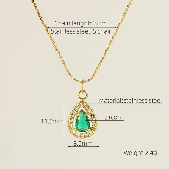 Necklace 316L Stainless Steel 18K Gold Plated Light Luxury Geometric Inlaid Zircon Sshaped Pendant For Women