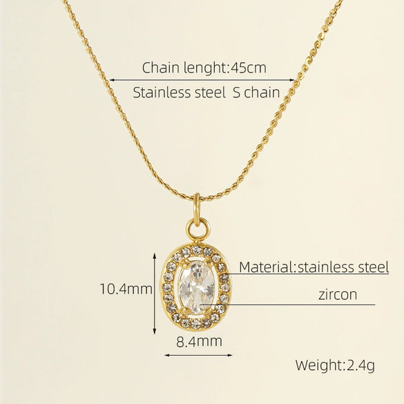 Necklace 316L Stainless Steel 18K Gold Plated Light Luxury Geometric Inlaid Zircon Sshaped Pendant For Women