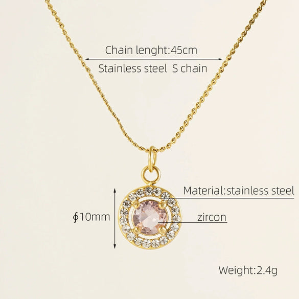 Necklace 316L Stainless Steel 18K Gold Plated Light Luxury Geometric Inlaid Zircon Sshaped Pendant For Women