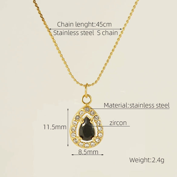 Necklace 316L Stainless Steel 18K Gold Plated Light Luxury Geometric Inlaid Zircon Sshaped Pendant For Women