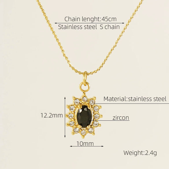 Necklace 316L Stainless Steel 18K Gold Plated Light Luxury Geometric Inlaid Zircon Sshaped Pendant For Women