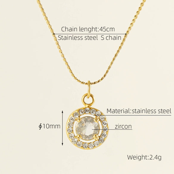 Necklace 316L Stainless Steel 18K Gold Plated Light Luxury Geometric Inlaid Zircon Sshaped Pendant For Women