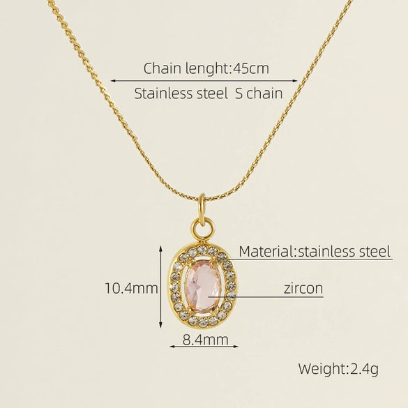 Necklace 316L Stainless Steel 18K Gold Plated Light Luxury Geometric Inlaid Zircon Sshaped Pendant For Women