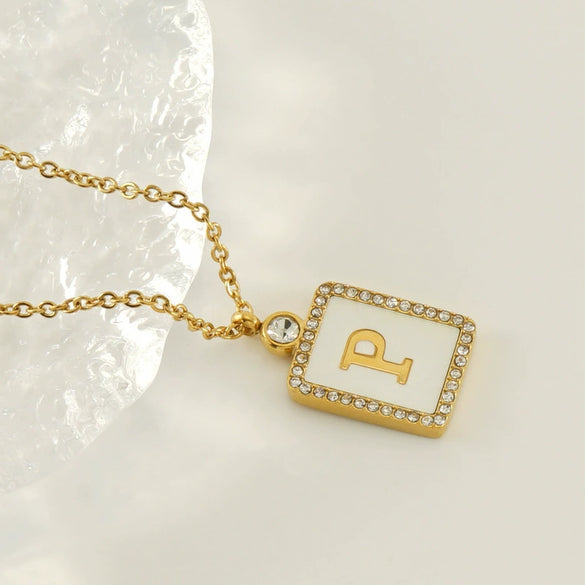 Necklace 316L Stainless Steel 18K Gold Plated Square Diamond English Letter Pendant For Women