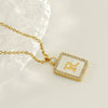 Necklace 316L Stainless Steel 18K Gold Plated Square Diamond English Letter Pendant For Women