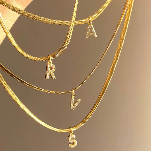 Necklace Titanium Steel Letter Pattern Diamond Pendant Snake Bone Chain French Retro Style