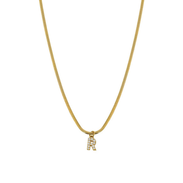 Necklace Titanium Steel Letter Pattern Diamond Pendant Snake Bone Chain French Retro Style