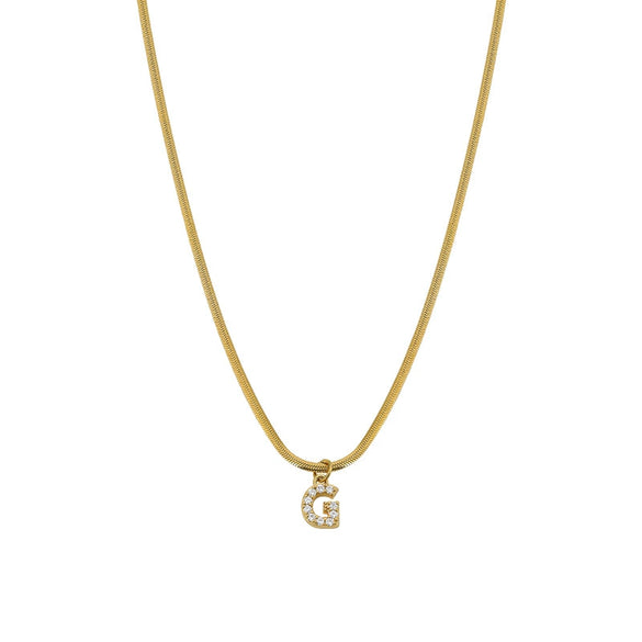 Necklace Titanium Steel Letter Pattern Diamond Pendant Snake Bone Chain French Retro Style