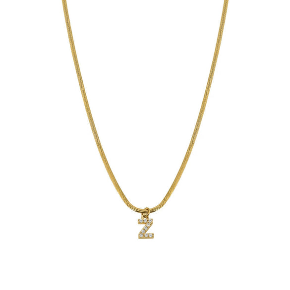 Necklace Titanium Steel Letter Pattern Diamond Pendant Snake Bone Chain French Retro Style