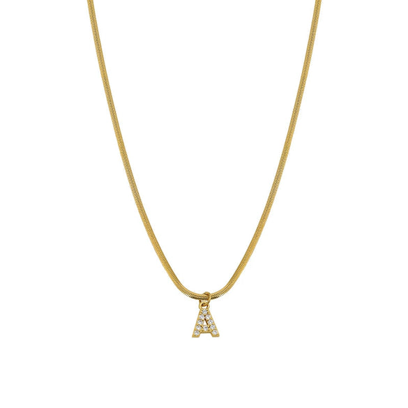Necklace Titanium Steel Letter Pattern Diamond Pendant Snake Bone Chain French Retro Style