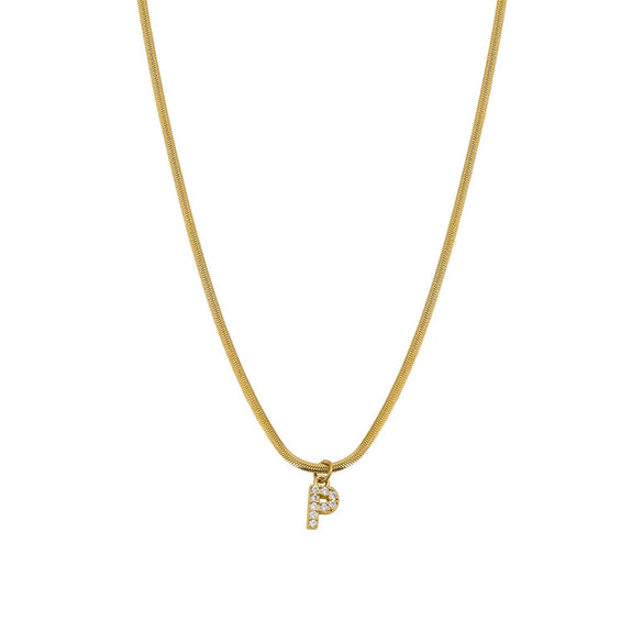 Necklace Titanium Steel Letter Pattern Diamond Pendant Snake Bone Chain French Retro Style