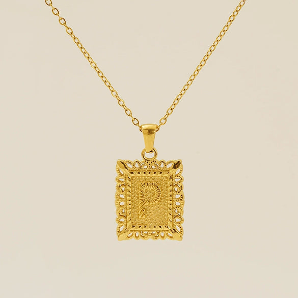 Necklace 316L Stainless Steel Letter Square Pattern Electroplating