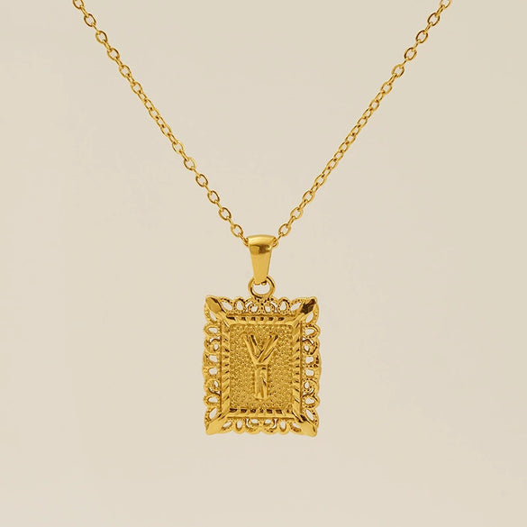 Necklace 316L Stainless Steel Letter Square Pattern Electroplating