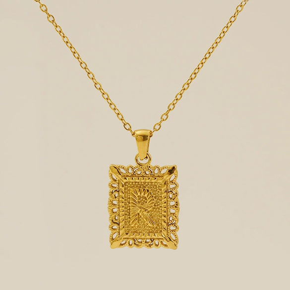 Necklace 316L Stainless Steel Letter Square Pattern Electroplating
