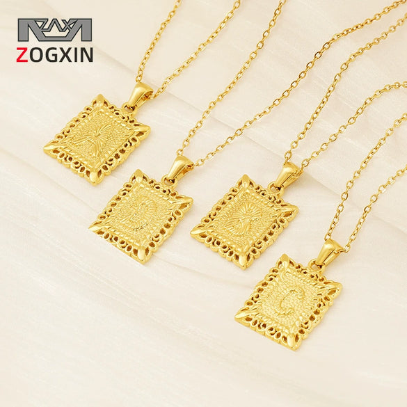 Necklace 316L Stainless Steel Letter Square Pattern Electroplating